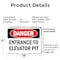 Signmission Entrance To Elevator Pit Danger Sign, Plastic, 18in W x 12in L, 2PK OS-2PACK-DS-P-1218-L-1654 - alternate 5